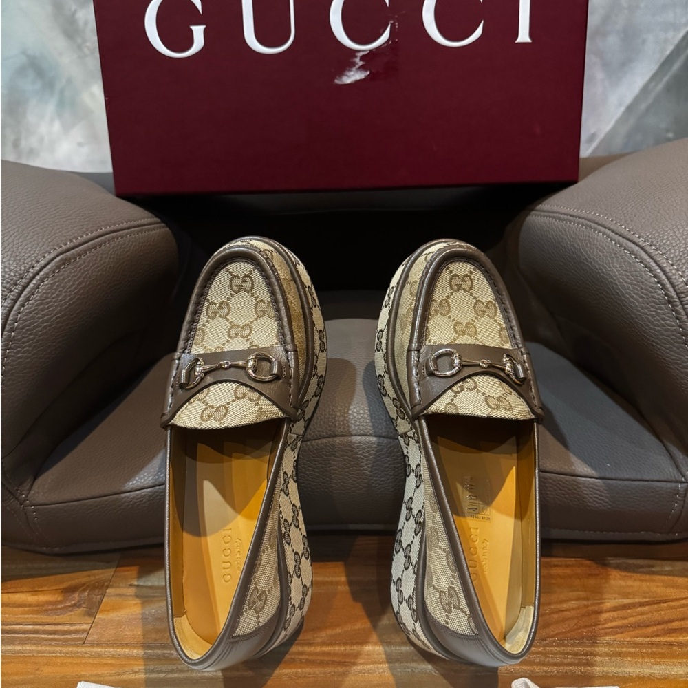 GUCCI Womens Ilde GG Supreme Canvas & Leather Flatform Loafers -Worn 1x 37.5/7.5 - Picture 9 of 16